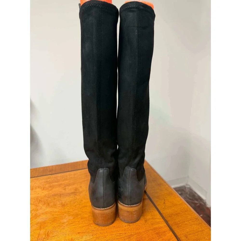 Lucky Brand Tilaree Tall Boots Dark Green Leather Stretchy Back Block Heel 8M